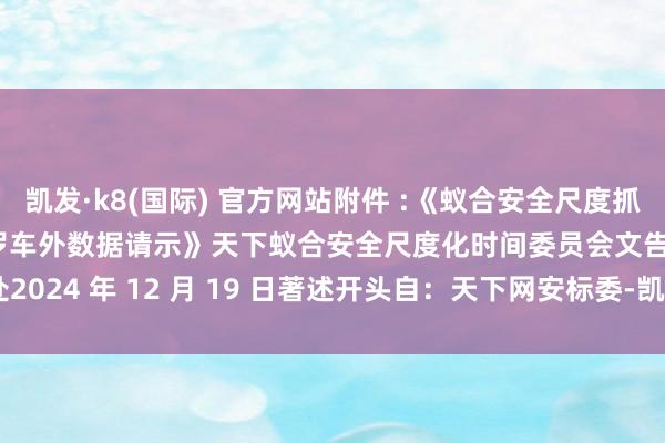 凯发·k8(国际) 官方网站附件 :《蚁合安全尺度抓行指南—— 一键住手收罗车外数据请示》天下蚁合安全尺度化时间委员会文告处2024 年 12 月 19 日著述开头自：天下网安标委-凯发·k8(国际) 官方网站